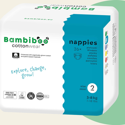 Пелена за деца Bambiboo COTTONWEAR, големина 2 Mini 3–8 kg, засек за папок, органски памук