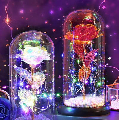 Trëndafil i përjetshëm Extralink Home Everlasting Rose in Glass, me dritë LED, i kuq