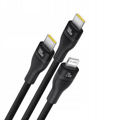 Kабел USB Baseus Flash 3in1, USB во USB C и Lightning, 100W, 1.5m, црна