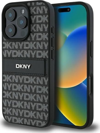 Kapak telefoni DKNY PU Leather Repeat Pattern Tonal Stripe, për iPhone 16 Pro Max, i zi