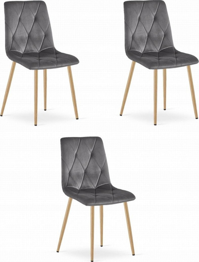 Karrige Libra, velvet, këmbë imitacion dru, gri e errët, set 3 copë
