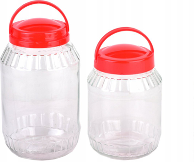 Kavanoz kuzhine Basic Kitchen 3.1L, xham, kapak me dorezë, i kuq