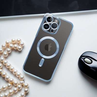 Mbrojtëse telefoni Electro Mag për iPhone 12 Pro Max, silikoni, MagSafe, e tejdukshme blu