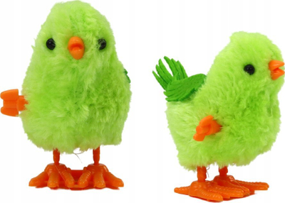 Lodër mekanike LeanToys Jumping Chicken, pulë lodër me mekanizëm wind up, jeshile