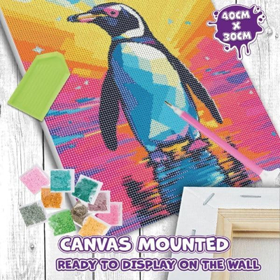 Сет за сликање со дијаманти Splat Planet Penguin, платно 40 x 30 cm, повеќебојно