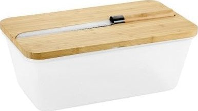 Kuti buke Kesper Bread Box, set 3 pjesë, me thikë dhe dërrasë prerëse, e bardhë