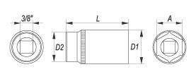 Глава клуч Yato YT-3824, 3/8", 10mm, издолжена