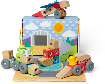 Сет дрвени игри Melissa и Doug Blockables Vehicles, градежни блокови, различни возила, многуобоен