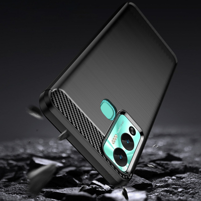 Kllëf telefoni Hurtel Carbon Case për Infinix Hot 12 Play NFC, silikoni i butë e i lëvizshëm, efekt karboni, i zi