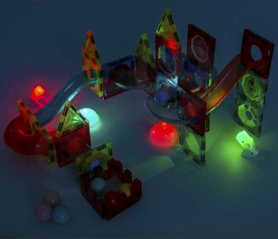 Lodër ndërtuese magnetike Woopie Light Magnetic Blocks, pistë topash, 75 pjesë, shumëngjyrëshe