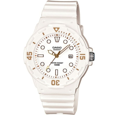 Orë dore Casio LRW200H-7E2 për goca, analoge, mban ujë 100m, e bardhë