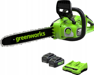 Sharrë zinxhir pa kabllo Greenworks GD24X2CS36, 48V, shufër 36cm, me bateri dhe karikues