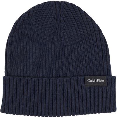 Kapele për meshkuj Calvin Klein Classic Cotton Rib Beanie, e kaltër e errët