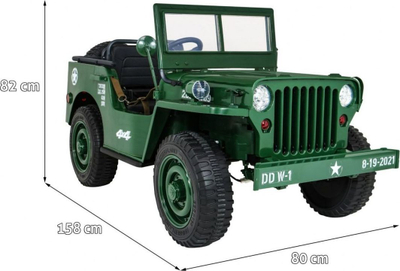Makinë lodër elektrike Jeep Willys Military, 12V, 3 vende, jeshile ushtarake