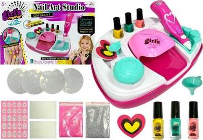 Set manikyri për kalamoj Girls Creator Nail Art Studio, me tharëse thonjsh, me shkëlqyes e stampë, rozë