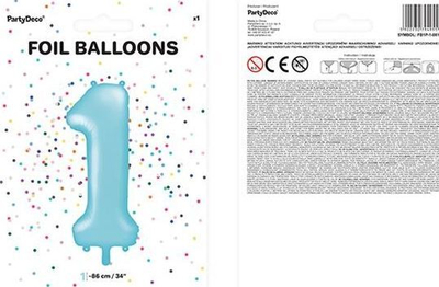 Ballon alumini PartyDeco numri 1, 86 cm, blu e çelët