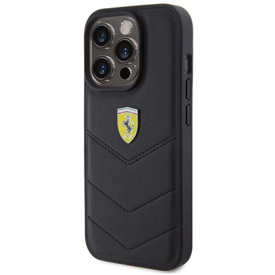 Mbrojtëse telefoni Ferrari Quilted për iPhone 15 Pro, me logo metal, e zezë