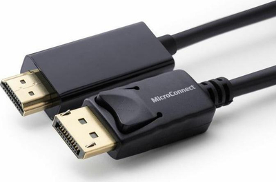 Кабел MicroConnect DisplayPort во HDMI, видео и аудио, црн