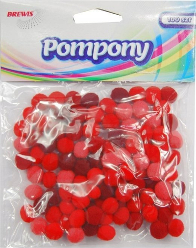 Pomponë dekorativë Brewis, 10 mm, set 100 copë, të kuq