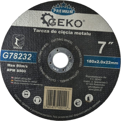 Диск за сечење метал Geko Premium G78232, 180mm, 2.0mm, за нерѓосувачки челик