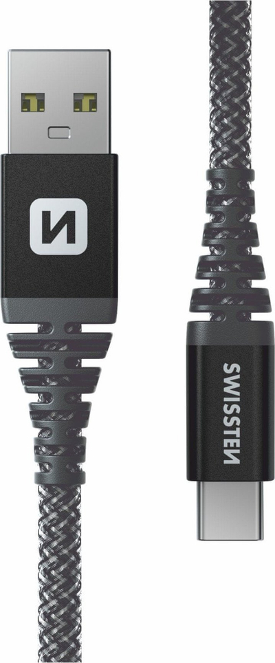 Kabllo USB Swissten Kevlar, USB A në USB C, 1.5m, antracit