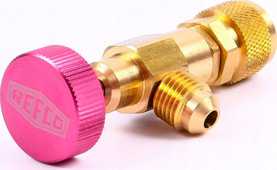 Valvul shërbimi me kënd Refco 5/16" SAE, për R410A, për R32, e artë