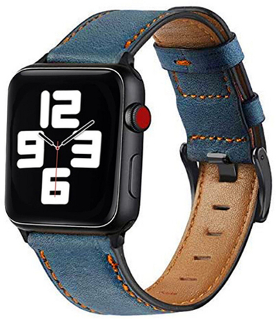 Rrip lëkure 4wrist për Apple Watch 42/44/45/49mm, i kaltër
