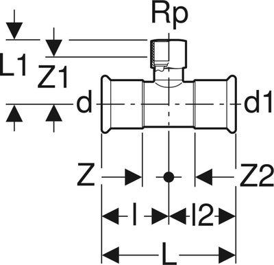 Pjesë T bakri Geberit Mapress 61366, 42mm, Rp 1/2", bakër