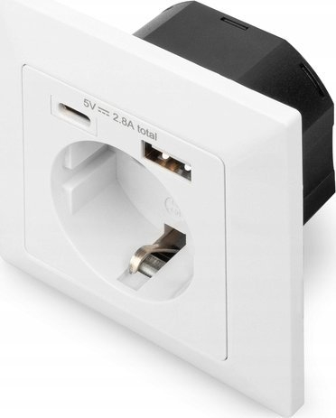 Prizë muri Digitus DA-70615, 1x Schuko, USB A edhe USB C, e bardhë