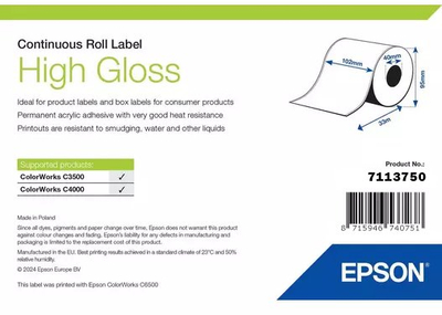 Rrotull etiketa Epson High Gloss, 102mm, 33m, e bardhë