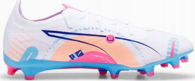 Këpucë futbolli Puma Ultra 5 Match Vol.Up FG/MG, për burra, për fusha të thata e artificiale, të bardha me blu e rozë
