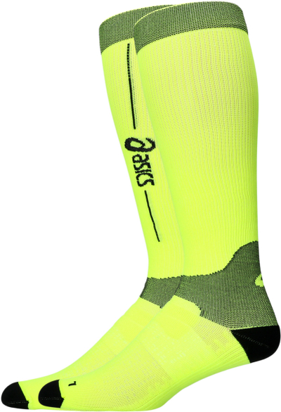Çorape kompresuese ASICS Performance Run, deri në gju, fluorescente jeshile e zezë, për vrapim, L