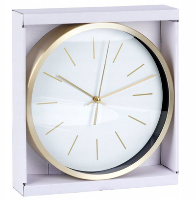 Orë muri Classic, 25 cm, shifër e bardhë, kornizë ngjyrë ari