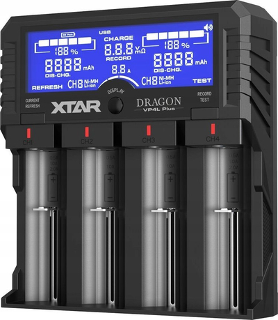 Karikues baterish Xtar VP4 Plus Dragon, 4 vende, Li-ion dhe Ni-MH, i zi