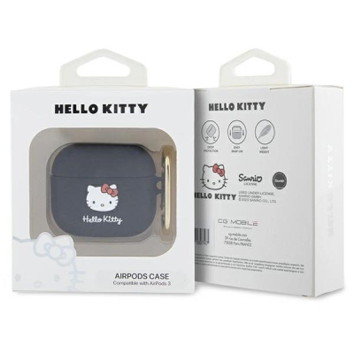 Kuti mbrojtëse Hello Kitty për AirPods 3, silikon, me karabinë, e zezë