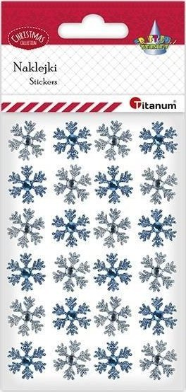 Sticker-a dekorativë Titanum Snowflakes, vetëngjitës, 24 copë, blu edhe të bardhë