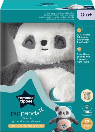 Lodër varëse muzikore Tommee Tippee Pip Panda, tinguj qetësues, rikarikues me USB, gri e bardhë