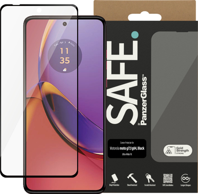 Xham mbrojtës SAFE by PanzerGlass Ultra-Wide Fit për Motorola Moto G84, transparent fare, me kornizë të zezë