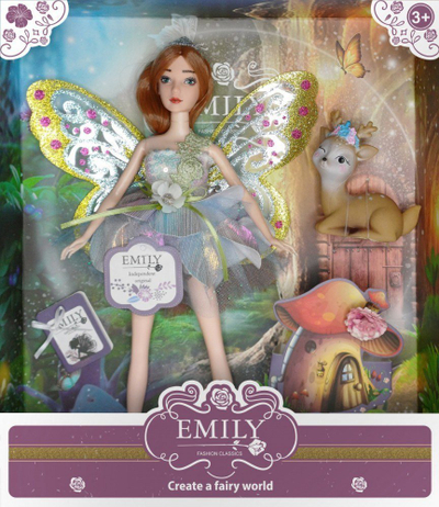 Kukull zanë Emily Fairy STnux, me krahë, për goca, shumëngjyrëshe