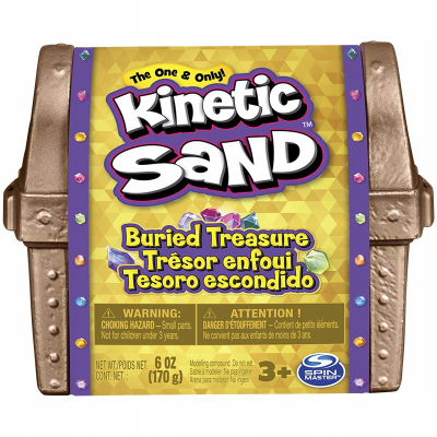 Set me rërë magjike Kinetic Sand Buried Treasure, arkë thesari, monedha surprizë, shumëngjyrësh