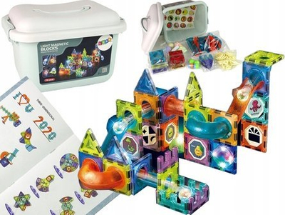 Lodër konstruktore LeanToys Ball Slide, blloqe magnetike, 75 elemente, shumëngjyrëshe