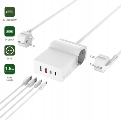 Prizë tavoline 4smarts 6 in 1 Desk GaN, 65W, 2x USB-C 2x USB-A, e bardhë