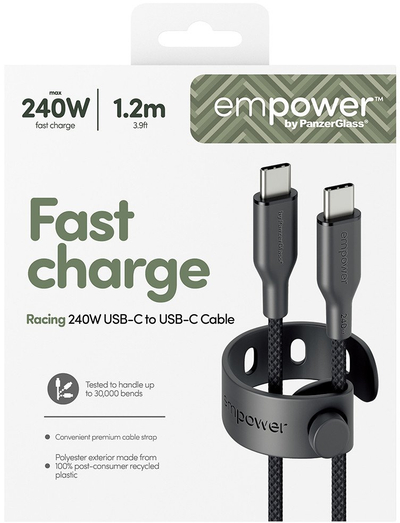 Kabllo USB C në USB C PanzerGlass Empower by Racing, 240W, 1.2m, e zezë