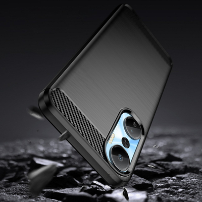 Mbrojtëse telefoni Hurtel Carbon Case për Infinix Hot 20, silikon i butë, efekt karboni, e zezë