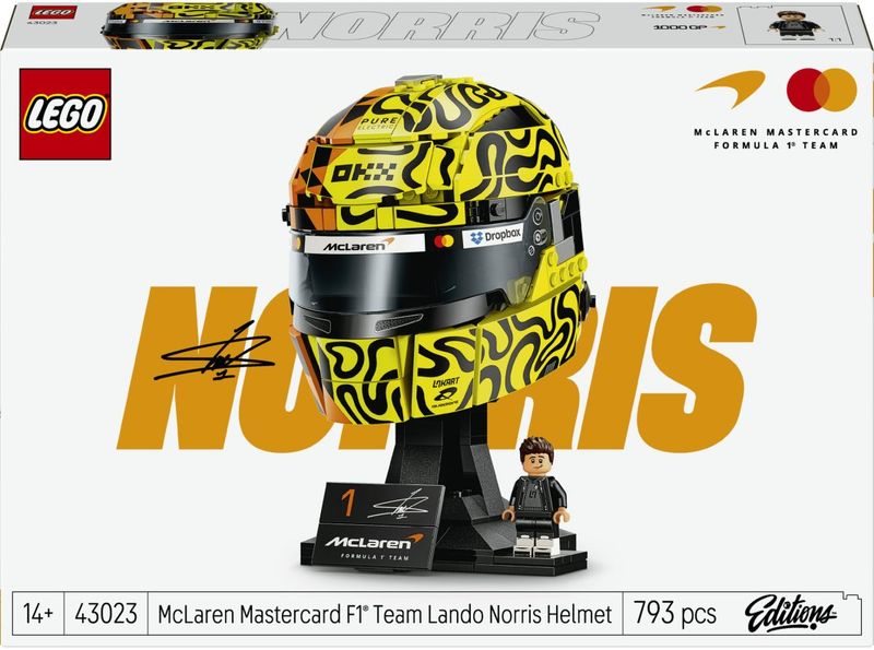 Set LEGO Editions Lando Norris McLaren F1 Helmet 43023, 793 pjesë, për moshat 14+, portokalli e verdhë