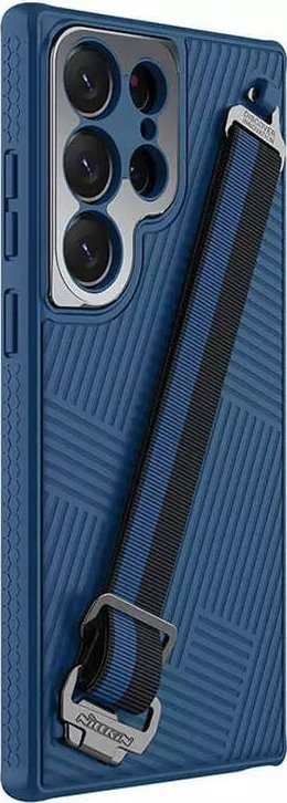 Futrollë telefoni Nillkin për Samsung Galaxy S23 Ultra, me mbrojtje metalike te kamera, me rrip dore, blu