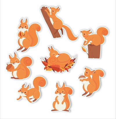 Set dekorimi LearnHow Autumn Decorations Squirrels, 8 copë, me ketra, portokalli