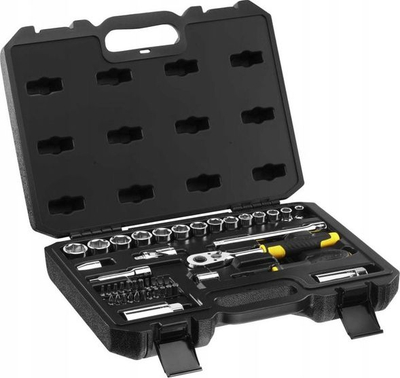 Set çelësash edhe bitash Stanley 45 copë, 3/8", me valixhe, i zi