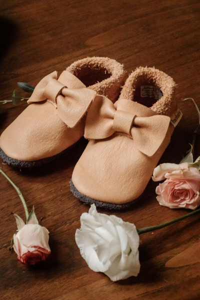 Këpucë bebe Baobaby Pirouettes, shollë e butë, lëkurë natyrale, ngjyrë pudër, M