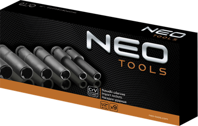 Set priza Torx NEO (12-110), 9 copë, 1/2", E10-E24, të zeza